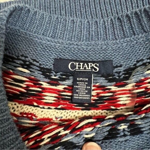 Chaps Womens  Sweater Small Blue Red Fair Isle Round Yoke Pullover - Picture 5 of 8